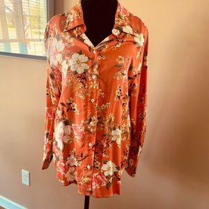 Chicos orange floral long sleeve blouse in Size 2